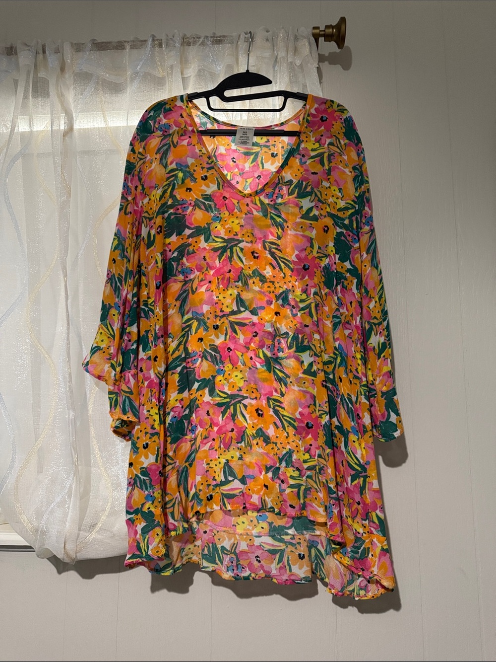 Anne Cole Vibrant Floral V-Neck Long Sleeve Dress - Pink & Yellow